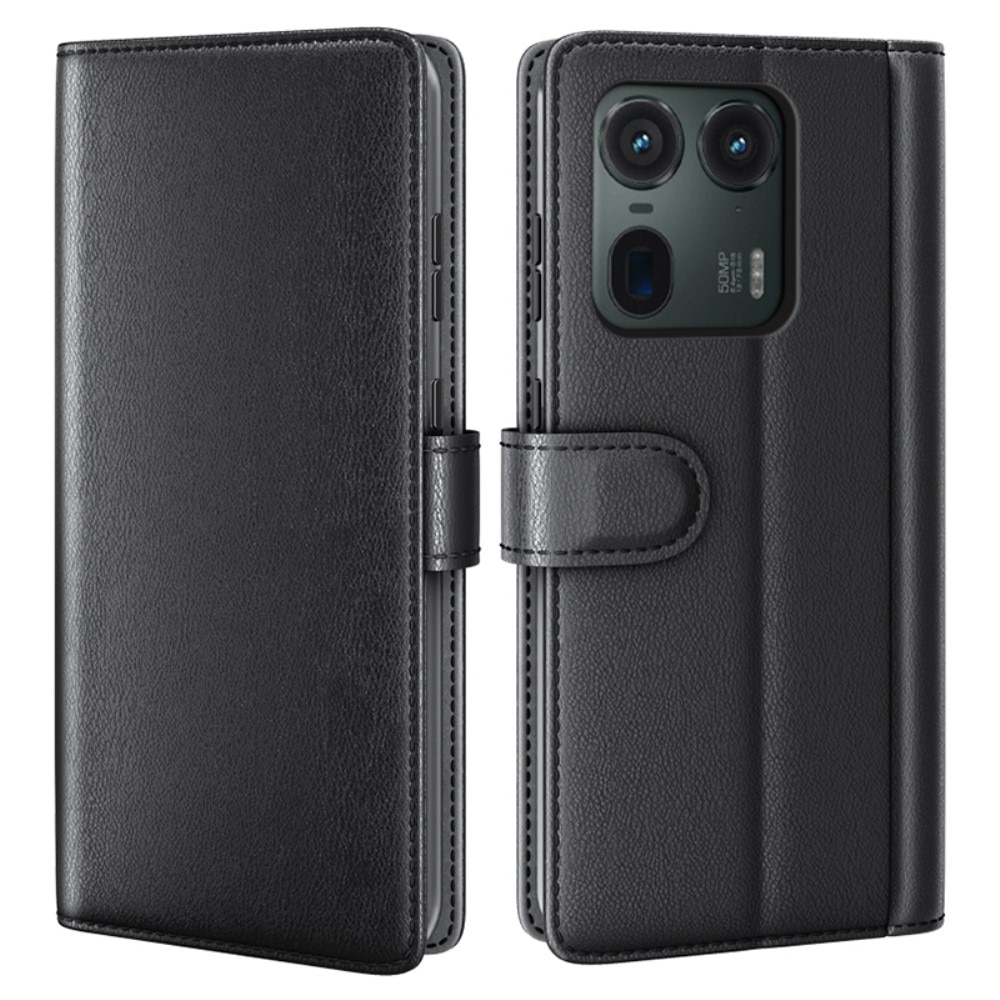 Motorola Moto G75 Echt lederen hoesje Zwart