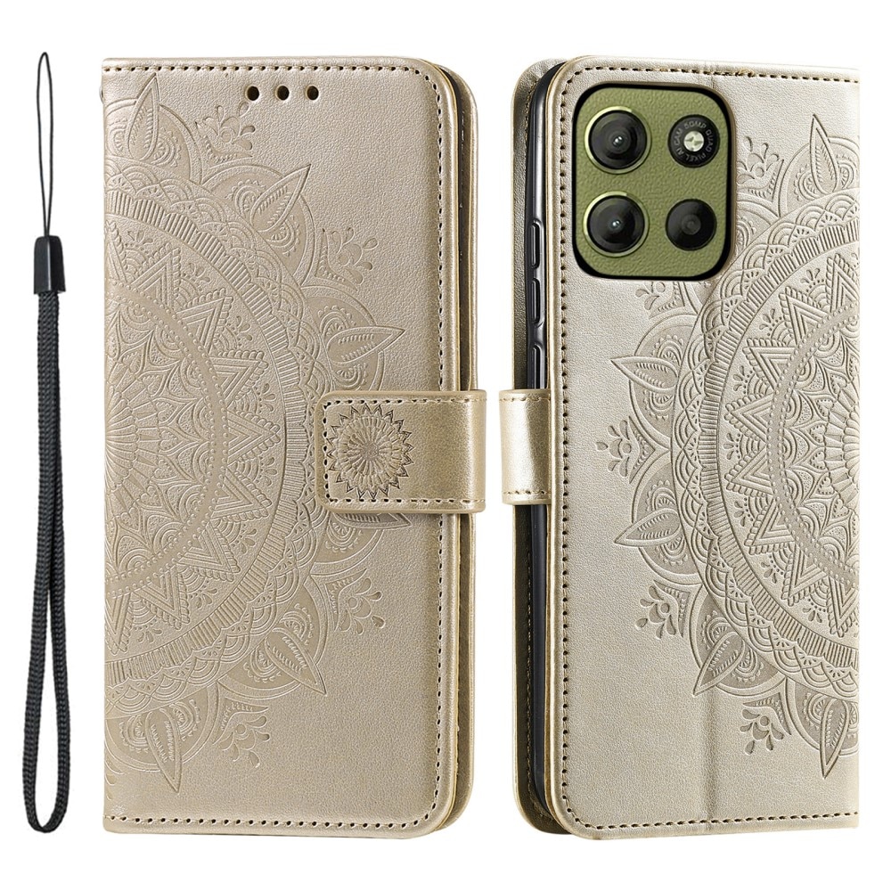 Motorola Moto G15 Leren Mandalahoesje goud