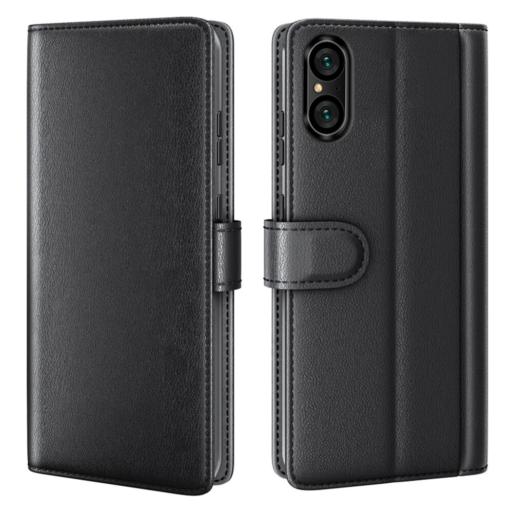 Sony Xperia 5 V Echt lederen hoesje Zwart