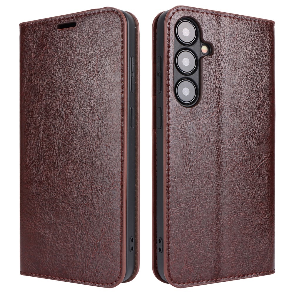 Samsung Galaxy S25 Mobielhoesje Echt Leer Donkerbruin