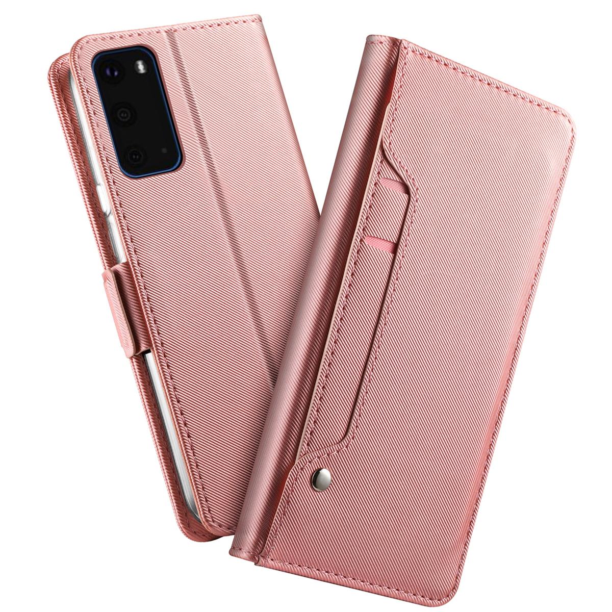Samsung Galaxy S20 Bookcover Hoesje met Spiegel Roze goud
